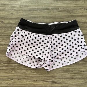 lululemon athletica Pink Polka Dot Athletic Shorts with Black Waistband